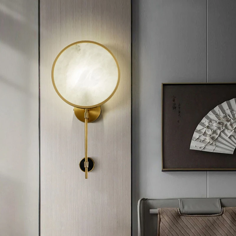 

Modern Minimalist Creative Corridor Brass Alabaster Wall Lights Hotel Luxury Bedside Marble Wall Light Home Lighting