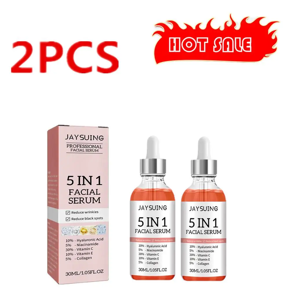 

2X 5 In 1 Face Serum Hyaluronic Acid Moisturizing Whitening Anti Wrinkle Aging Vitamin C Fade spots Shrink Pores Skin Care 30ml