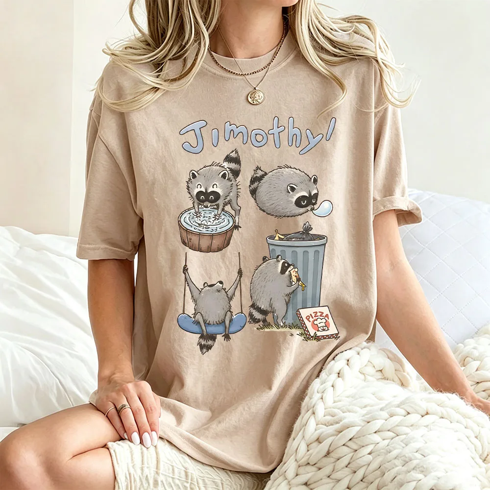 Cute Jimothy Raccoon T Shirts Funny Trash Panda T-Shirt Comfort Cotton Tee Cottagecore Aesthetic Animal Lover Gift Unisex Clothe