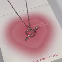 2024 New Love Pink Diamond Necklace Female Light Luxury Inlaid One Arrow Through The Heart Clavicle Chain Tanabata Gift