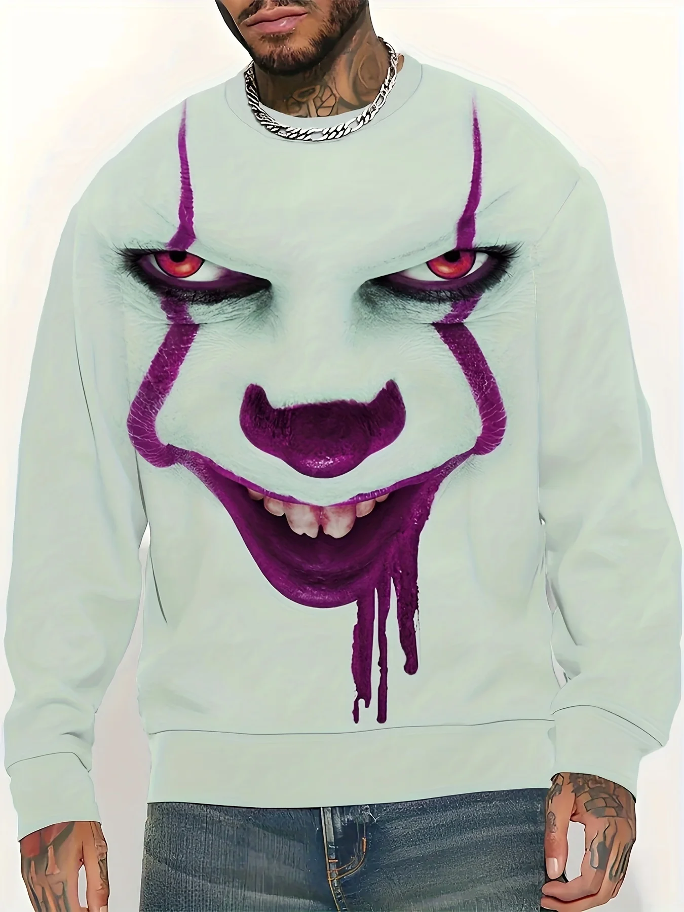 

Halloween Men's Scary Clown 3D Printed Pattern Round Neck Sweater Comfortable Fashion Top Autumn and Winter Outdoor Activities