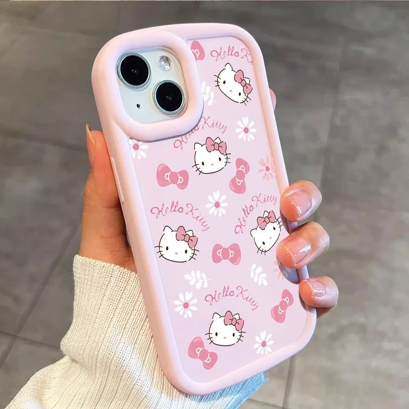 Hello Kitty Bow Flower Kawaii Phone Case For iPhone 16 15 14 13 Pro Max 11 12 13 Pro XR XS MAX Pink Girl Y2K Cute Cover