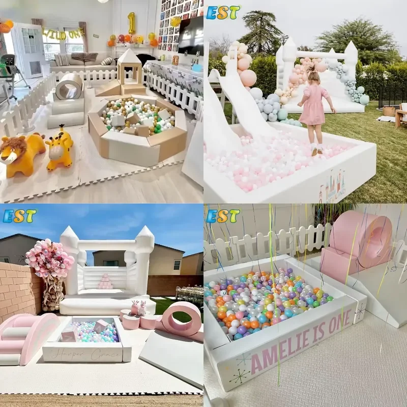 2026 Kids Soft Play Equipment Soft Play Set White and Pink Playground Kids Set for Party Rental Equipment