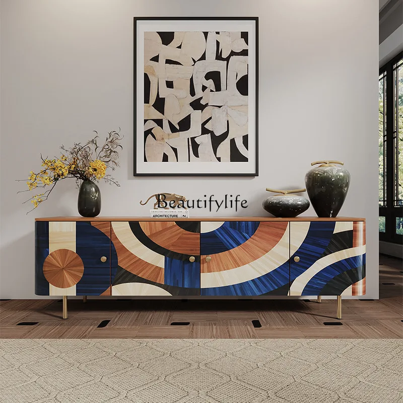 

Italian light luxury TV cabinet high-end art parquet villa living room wall decorative cabinet