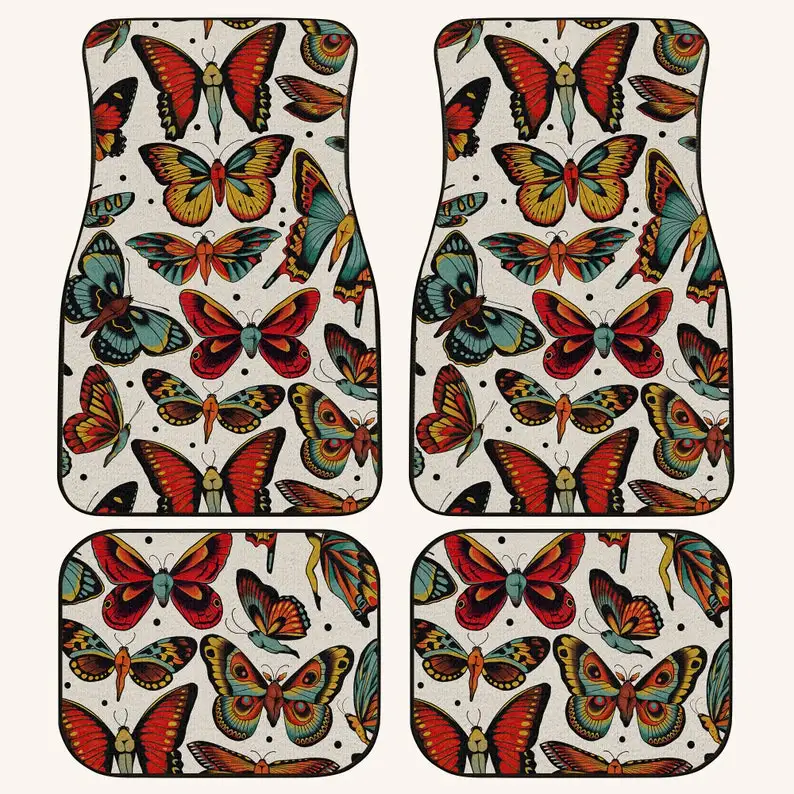 Funny Butterfly Sexy Car Floor Mats, Hippie Car Mat, Car Accessories Gift, Stoner Gift, Retro Car Accessories,Interior Car Decor