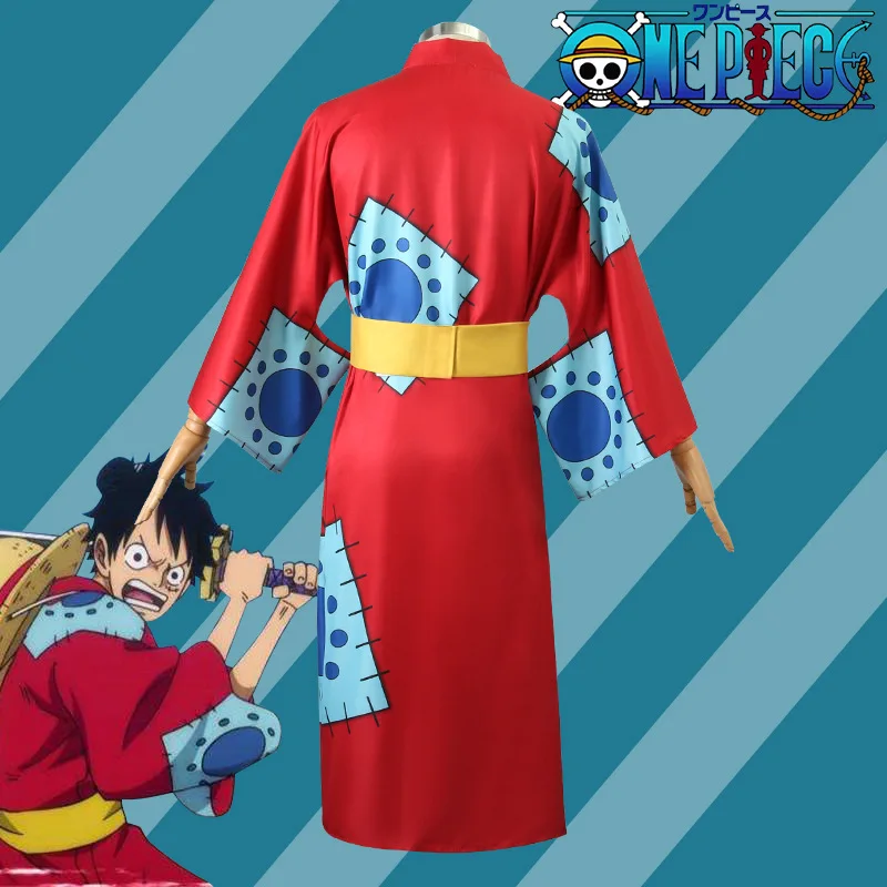 Anime Monkey D Luffy Cosplay Costume pour hommes adultes, 1 pièce, uniforme kimono rouge, robe, ceinture, Halloween, tenue de carnaval, jeu de plis