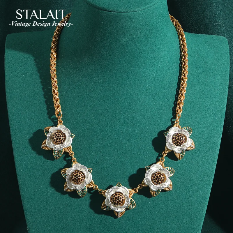 

Воротник-колье-цепочка с подвеской в виде цветка, ожерелье, винтажные украшения золотого цвета для женщин, роскошные дизайнерские свадебные аксессуары 2025