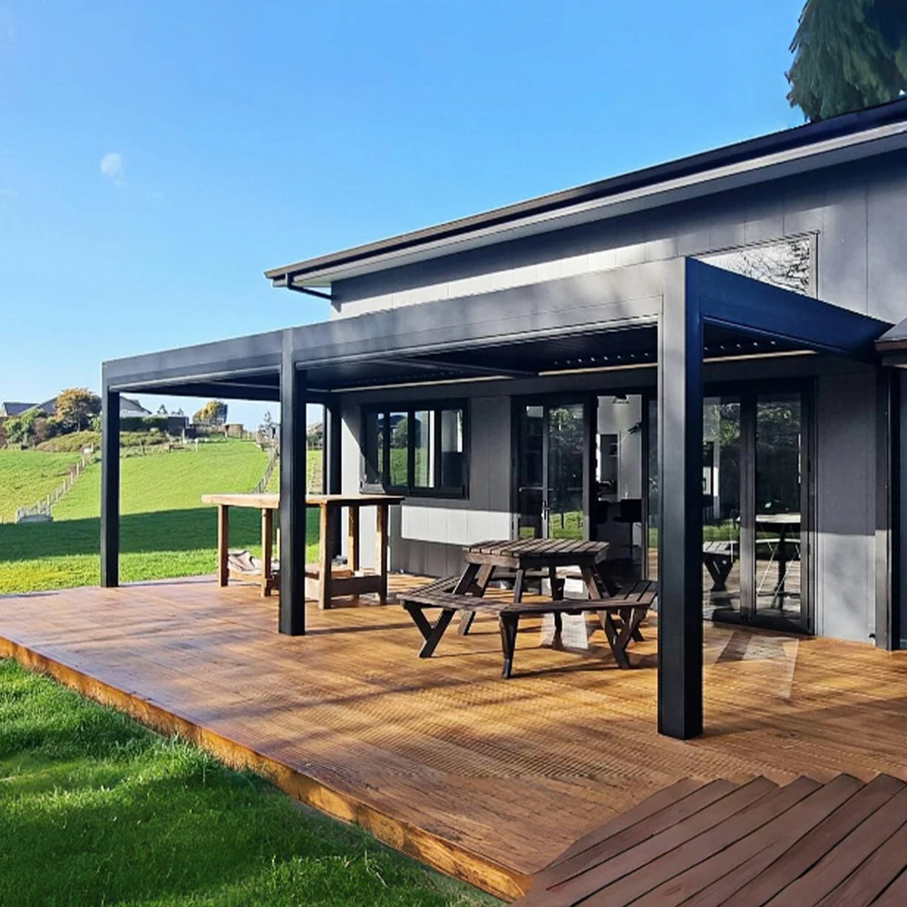 Aluminum Powder Coated Retractable Pergola LED Sun Shade Canopy Motorized Roof For Garden Porch Shutters Glass Doors Pavilion