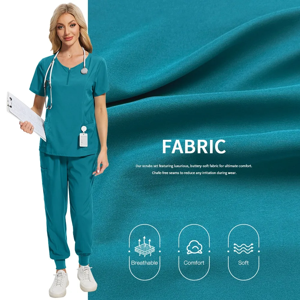 Médico e enfermeira uniformes médicos atacado casual manga curta com zíper-pescoço jogger calças conjunto pet hospital farmácia trabalho uniforme