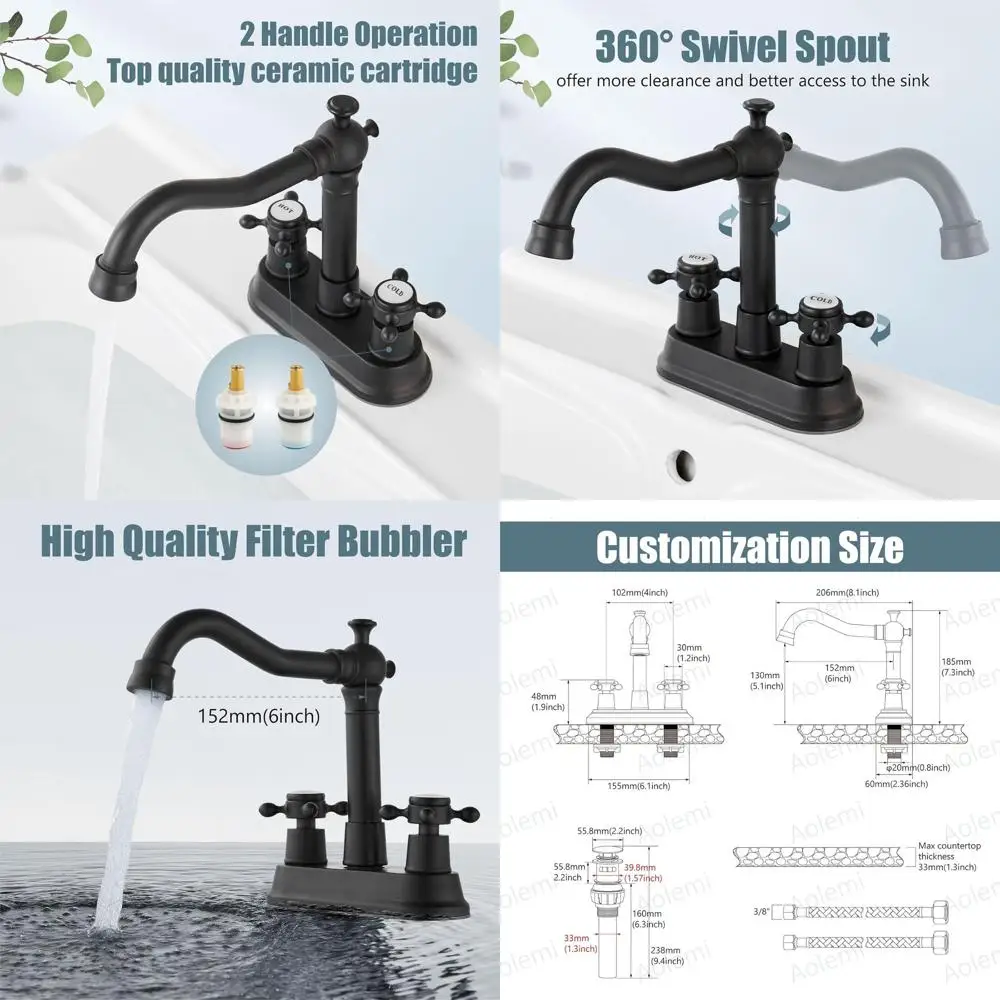 

Vintage 4 Centerset Sink Faucet with 2 Cross Handles, Matte Black, for RV, Basin, Utility, Includes Hose & Pop-Up Drain