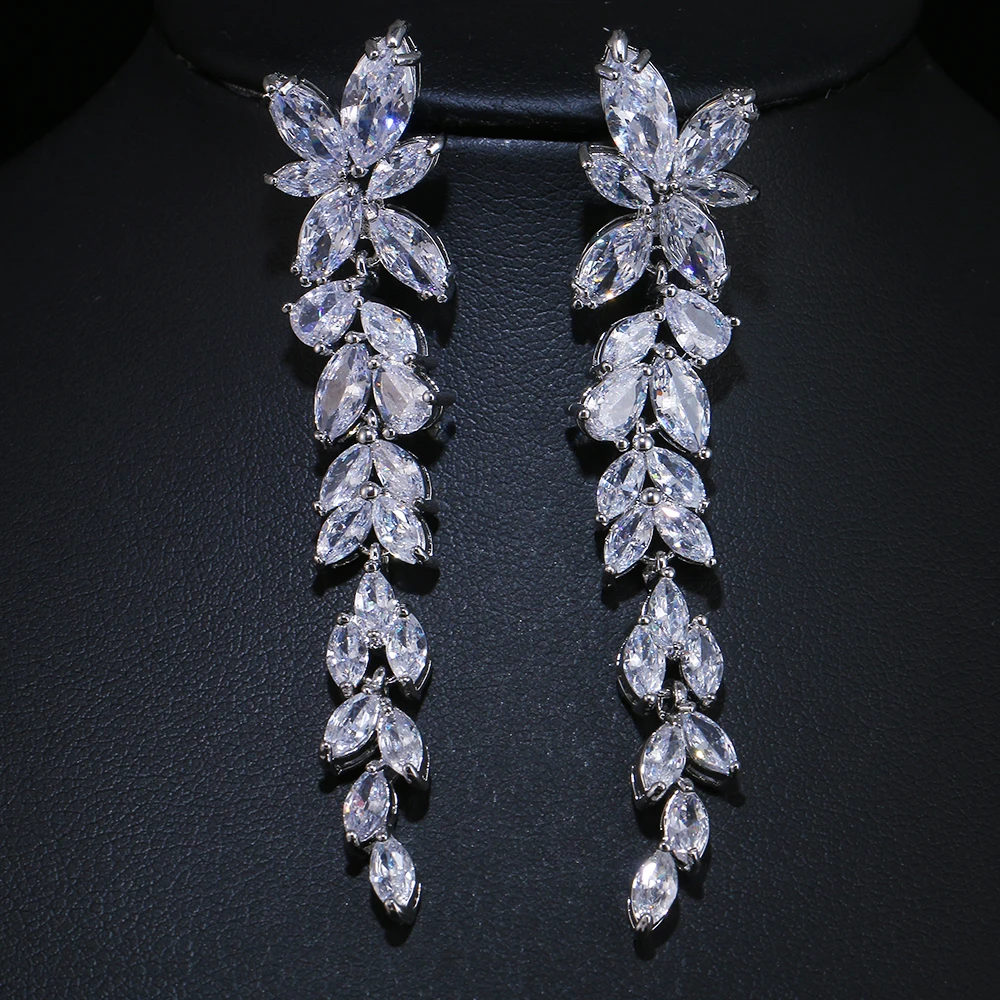 

GMGYQ New Arrival Shiny Luxury White Cubic Zirconia Long Earrings for Elegant Brides Wedding Party Jewelry Accessories