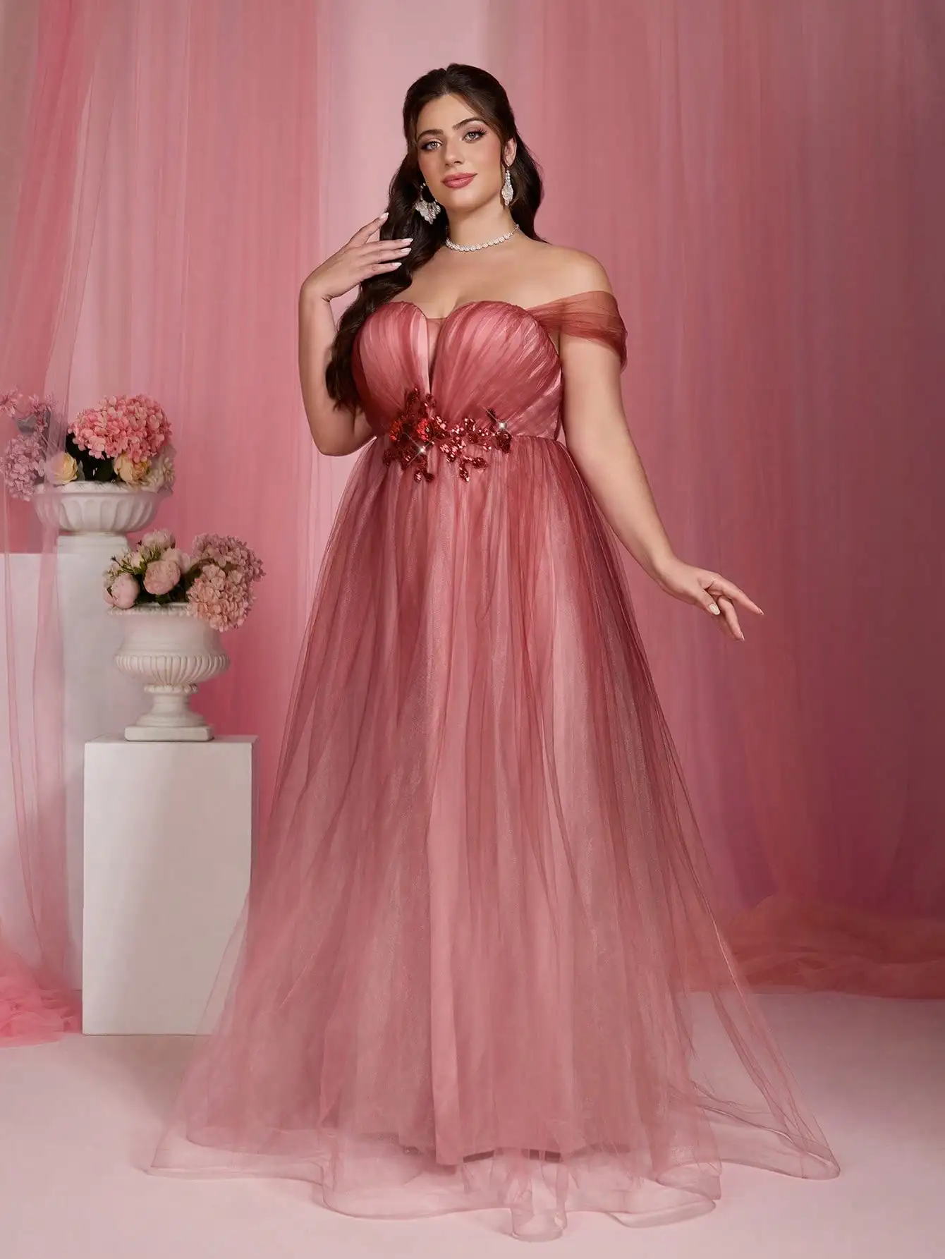 تنورة طويلة شبكية مدببة وكتف واحد وخصر متوسط ورقبة من Mgiacyv #5