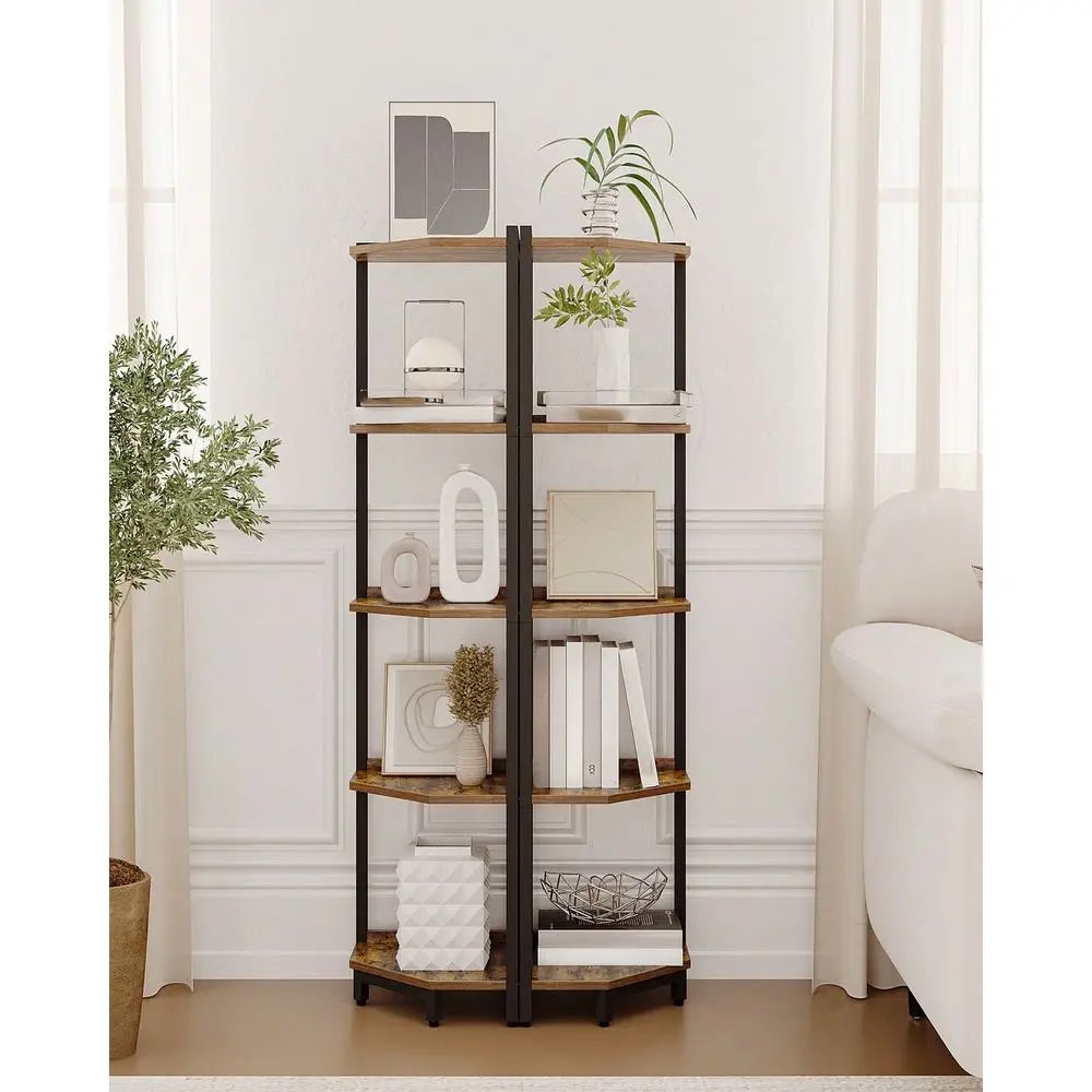 

Corner Shelf Stand,54 Corner Bookshelf, Storage Standing Shelf Unit With Metal Frame, Plant Stand, Corner Bookcase For Living R