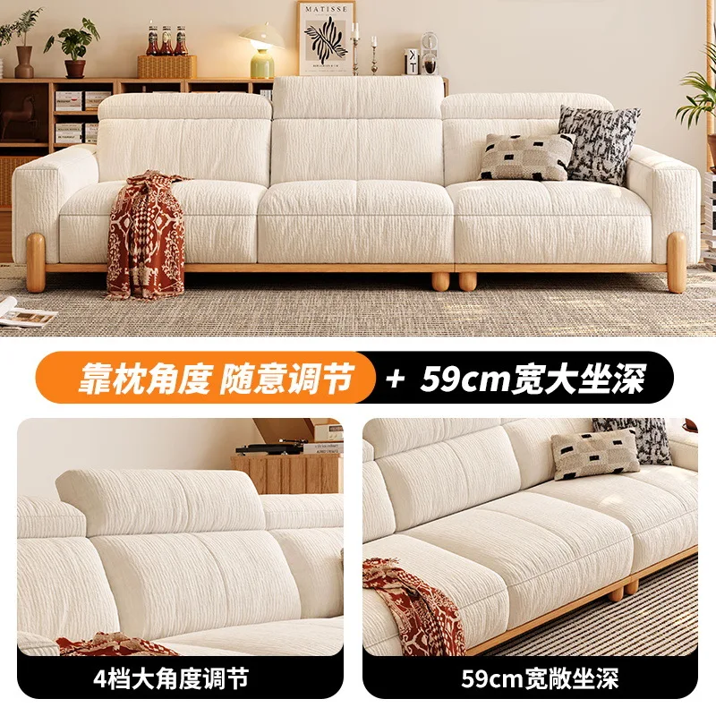 Log wind tofu block sofa living room small apartment removable and washable cream wind solid wood fabric sofa