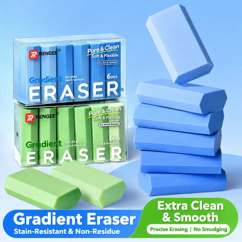 Gradient Hexagonal Erasers Vibrant Multi-color Design No Residue Wiping Tool for Primary Kids Smooth Pencil Mark Remover