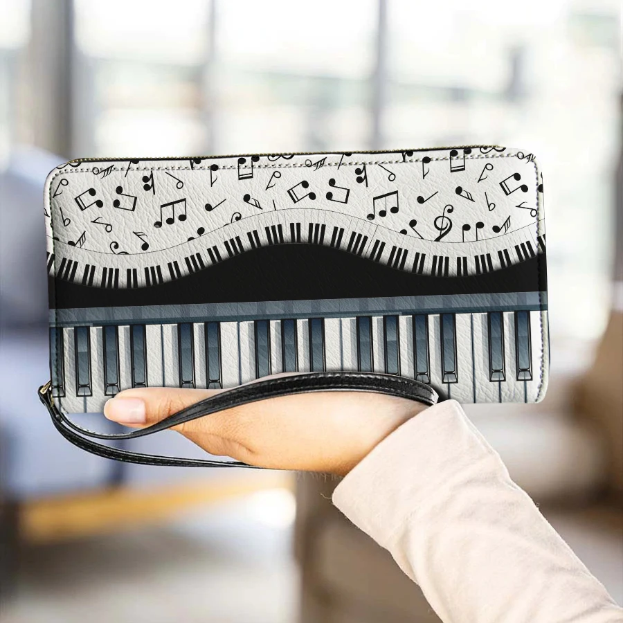 

Piano Music Note Print Luxury Women Wallets Leather Zipper Female Purses Long Multifunction Cardholder for Teen Girls Cluth Bags