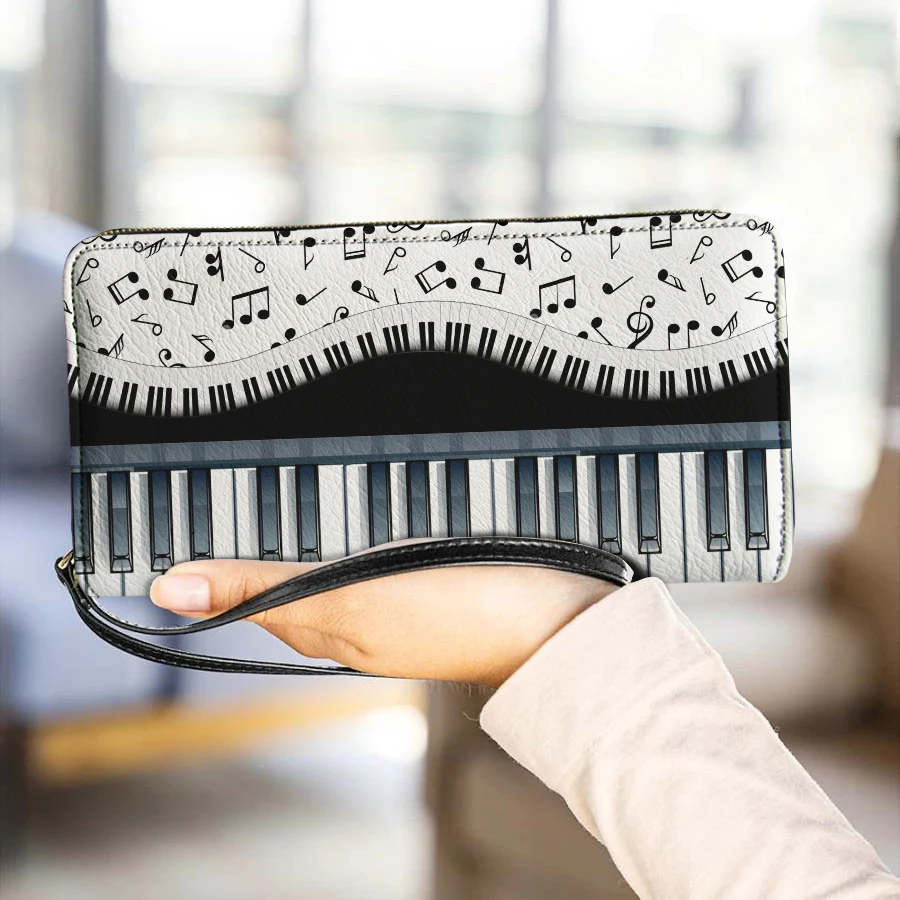 Pianoforte musica nota stampa portafogli donna di lusso cerniera in pelle borse femminili portacarte multifunzione lungo per ragazze adolescenti Cluth Bags