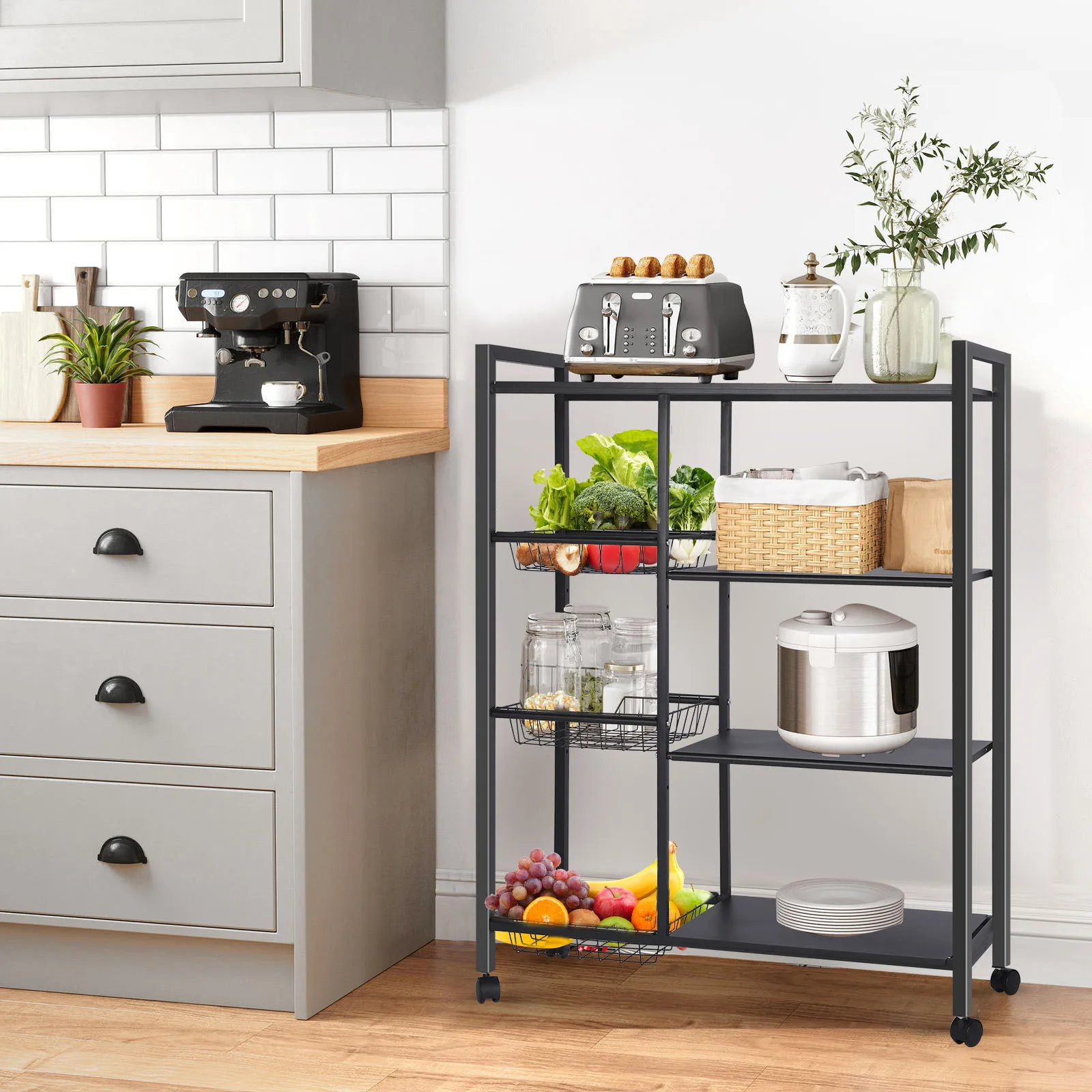 Fruit trolley shelf microwave shelf stand multifunctiona l storage multifunctional, rack oven pot Pan METAL