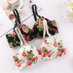 Rose Print Bras for Women One-piece Bra with Adjustable Shoulder Straps and No Rims