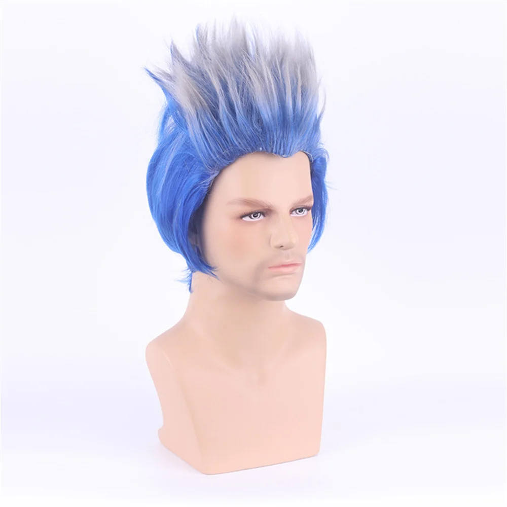 RANYU Synthetic Male Role Play Wig with Bangs Short Straight Blue Halloween Anime Role Play Wig