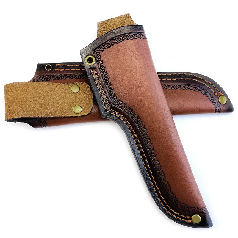 Genuine Cowhide Fixed Blade Knife Sheath - Universal Full-Grain Leather Case for Hunting Knife Embossed Design