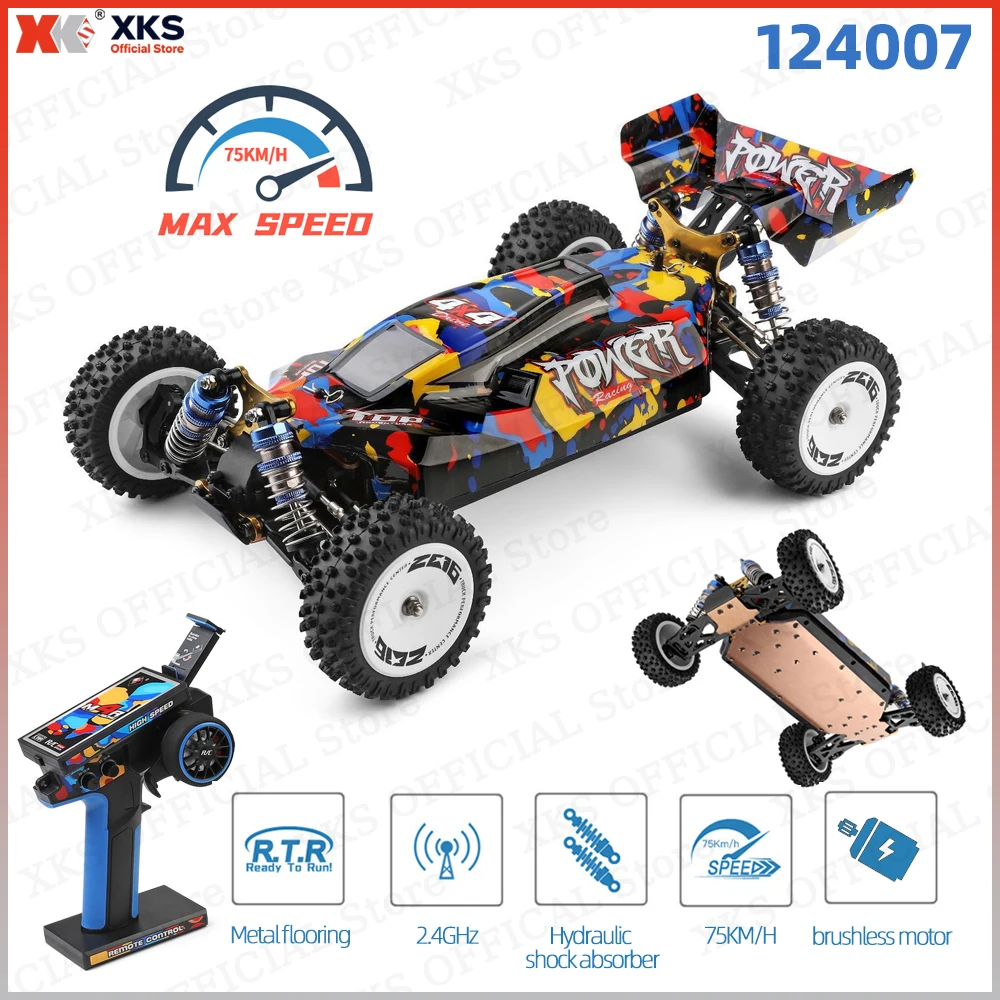 

XKS WLtoys 124007 1/12 4WD Бесщеточный радиоуправляемый автомобиль - 75 км/ч Высокоскоростные гоночные внедорожные металлические детали 2,4G Антиинтерференционная радиоуправляемая игрушка в подарок