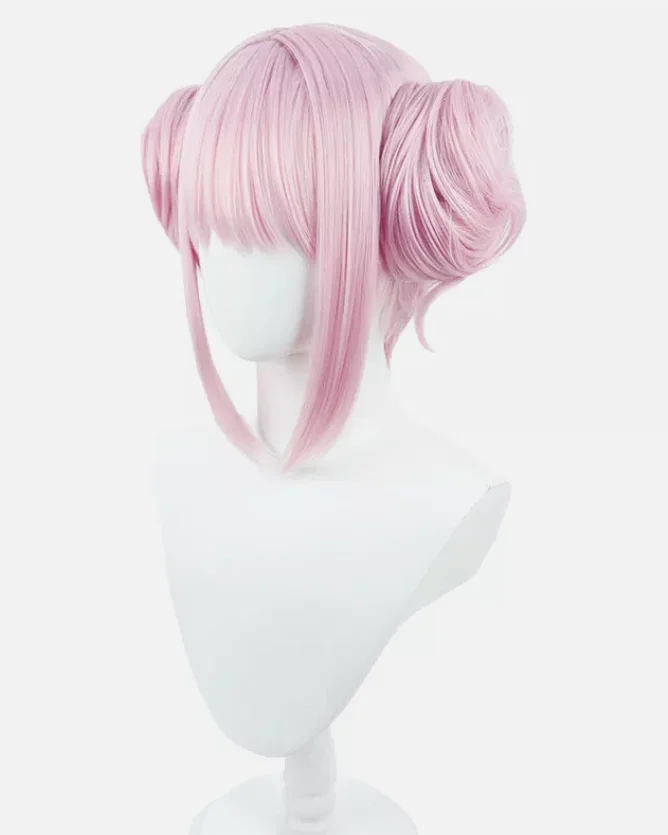 Blue Archive Misono Mika Cosplay Wigs 30cm Short Pink Synthetic Hair With Buns