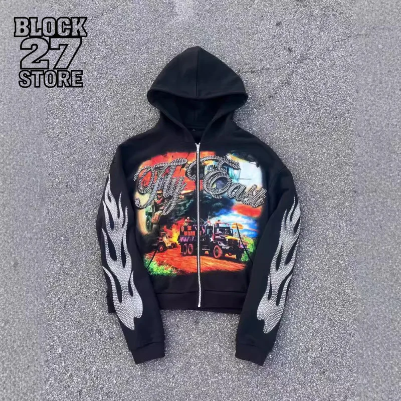 هوديي الرجال الأمريكية الشارع الشهير فضفاضة تناسب البلوز الرجعية الجرافيك تصميم عارضة الخريف الشتاء الاتجاه أزياء خمر نمط بارد #1