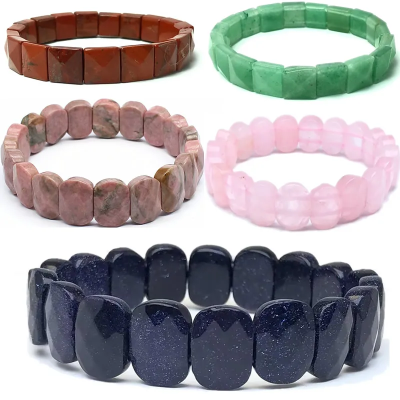 الكريستال الطبيعي حجر الكوارتز أساور مربعة اليدوية الريكي شفاء التأمل أساور مطاطا حبل فنغشوي زوجين مجوهرات