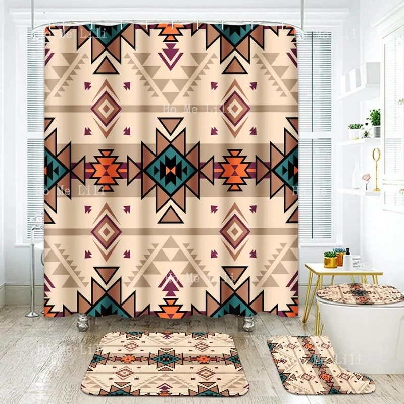 

African Boho Retro Set With And Rugs Bath Mat Accessory Traditional Rhombus Summer Colorful Abstract Shower Curtain