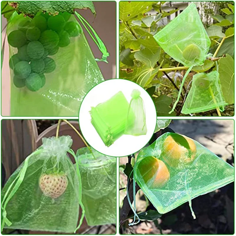 Fruit Protection Bags 50/100Pcs Garden Fruit Netting Bags With Drawstring Plant Cover Mesh Bag for Plant Fruit Flower Vegetables