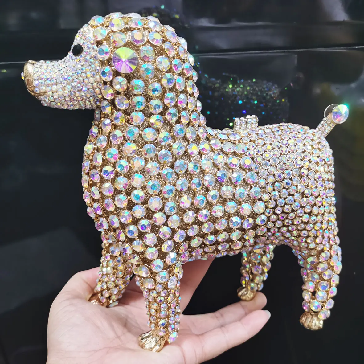 Luxury poodles Designer Animal Crystal Clutch Evening Bags Lovely Golden Dog Wedding Purse Women Party Purse Day Clutches SM97