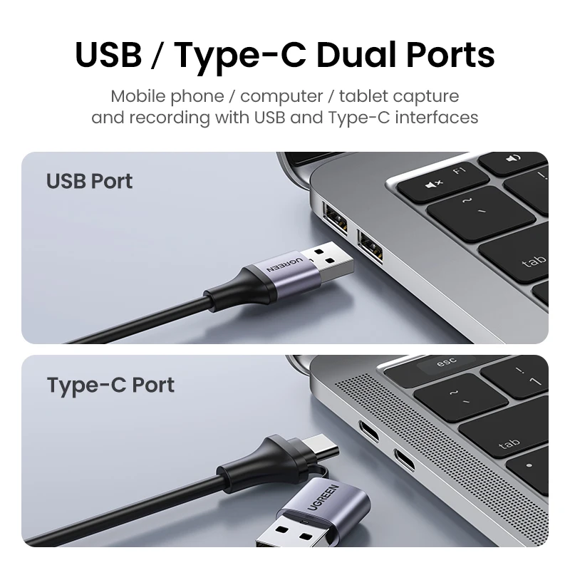 UGREEN HDMI na rodzaj USB C karta przechwytywania wideo 4K kabel Adapter HDMI Grabber pudełko na komputer stancjonarny lustrzanka cyfrowa przekaz na żywo rekord