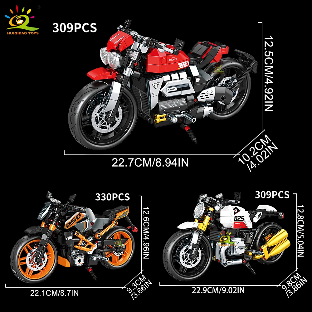 HUIQIBAO MOC Motorrad-Modellbausatz, City Moto Racer Bausteine, Spielzeug für Kinder, Jungen, Erwachsene, Auto-Set, Heimdekoration – Detail 12