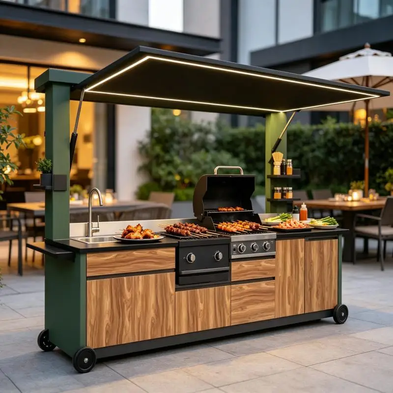 Outdoor BBQ Kitchen Modular Unit Multi Burner Gas Grill With Sintered Stone Countertop For Backyard Outdoor Party Cooking