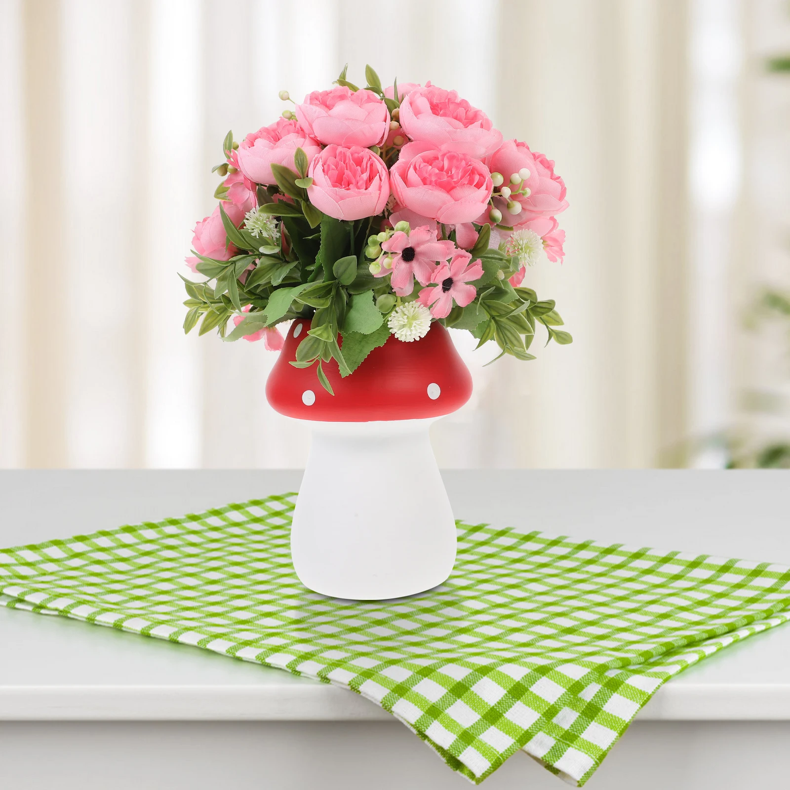 

Stylish Mushroom Shape Ceramic Vase Unique Flowerpot for Living Room Bedroom Study Decor Small Opening Flowerpot Tabletop Plant