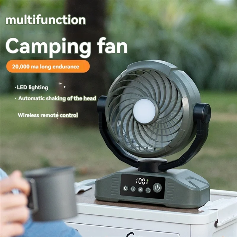 AT28-ventilateur extérieur de bureau 20000Mah ventilateur Rechargeable avec lumière LED 5 vitesses 3 niveaux de luminosité forcamping voyage