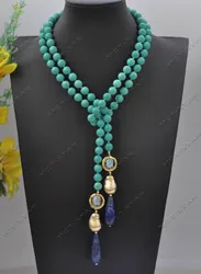 Z13379 39'' 28mm Green Turquoise Blue Drop Round Lapis-Lazuli Gold-Plated Pendant Necklace Custom Jewelry