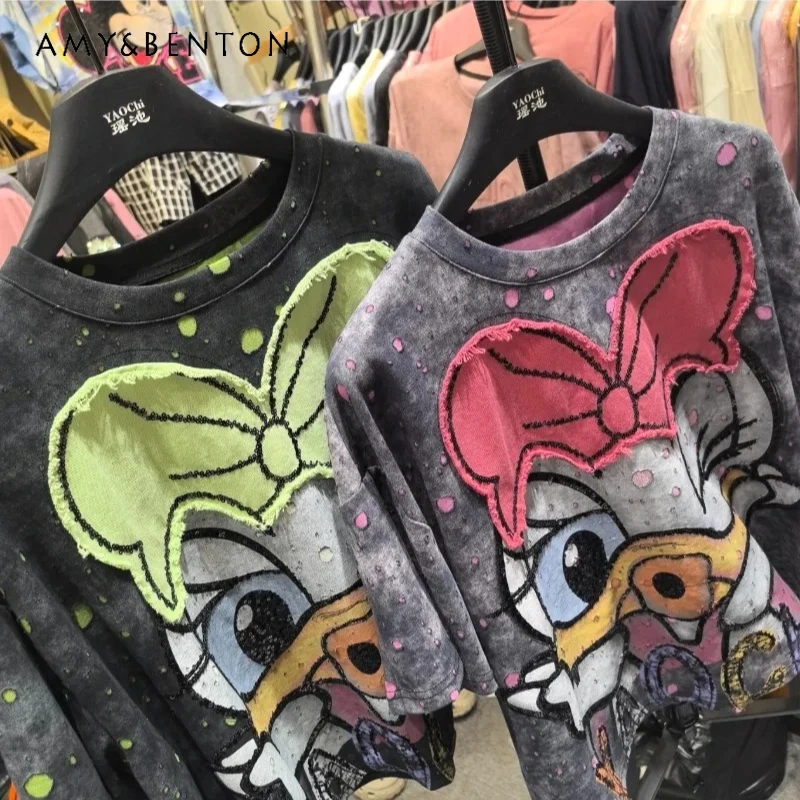 

Summer 2025 Y2k Loose Short-sleeved Tees Women's Print O-neck Tshirt Cartoon Versatile Casual Fashion Design Top Tshirts Clothes