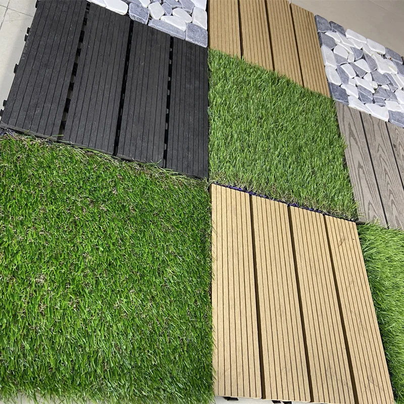 Balcony Outdoor Plastic Wood Splicing Courtyard Floor 4-Slats Straight Pattern Interlocking Deck Tiles For Patio Balcony Porch