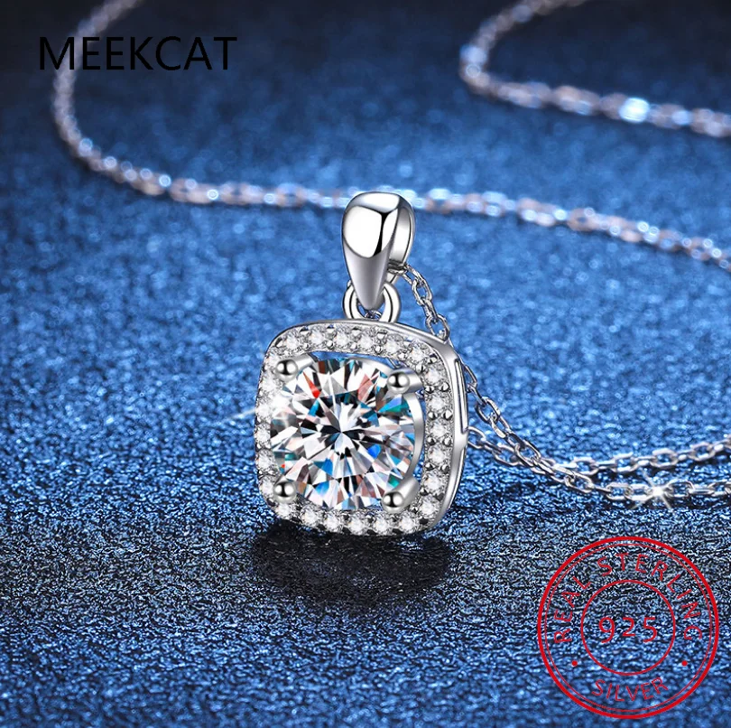 Collar con Colgante de Moissanita D VVS1 para Mujer, Joyería Brillante para Boda, Chapado en Plata de Ley 925, Collar de Plata de 18k