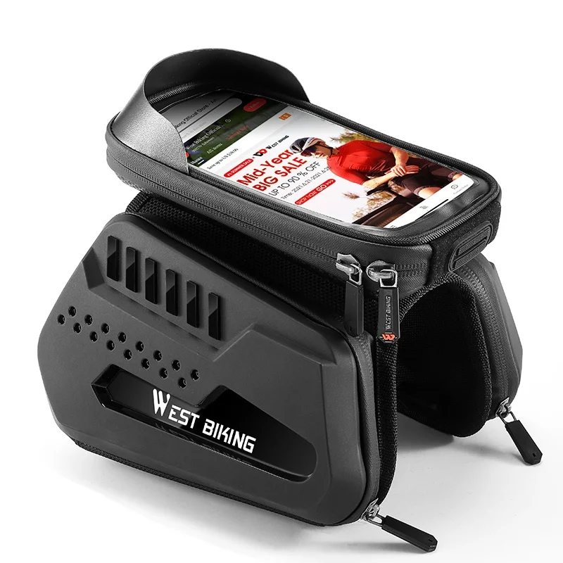 AliExpress West Biking WEST BIKING Mountain Bike Bag Front Handlerbar Bag Rainproof 6.9inch Mobile Phone Case Bicycle Top Tube Bag Cycling Accessories