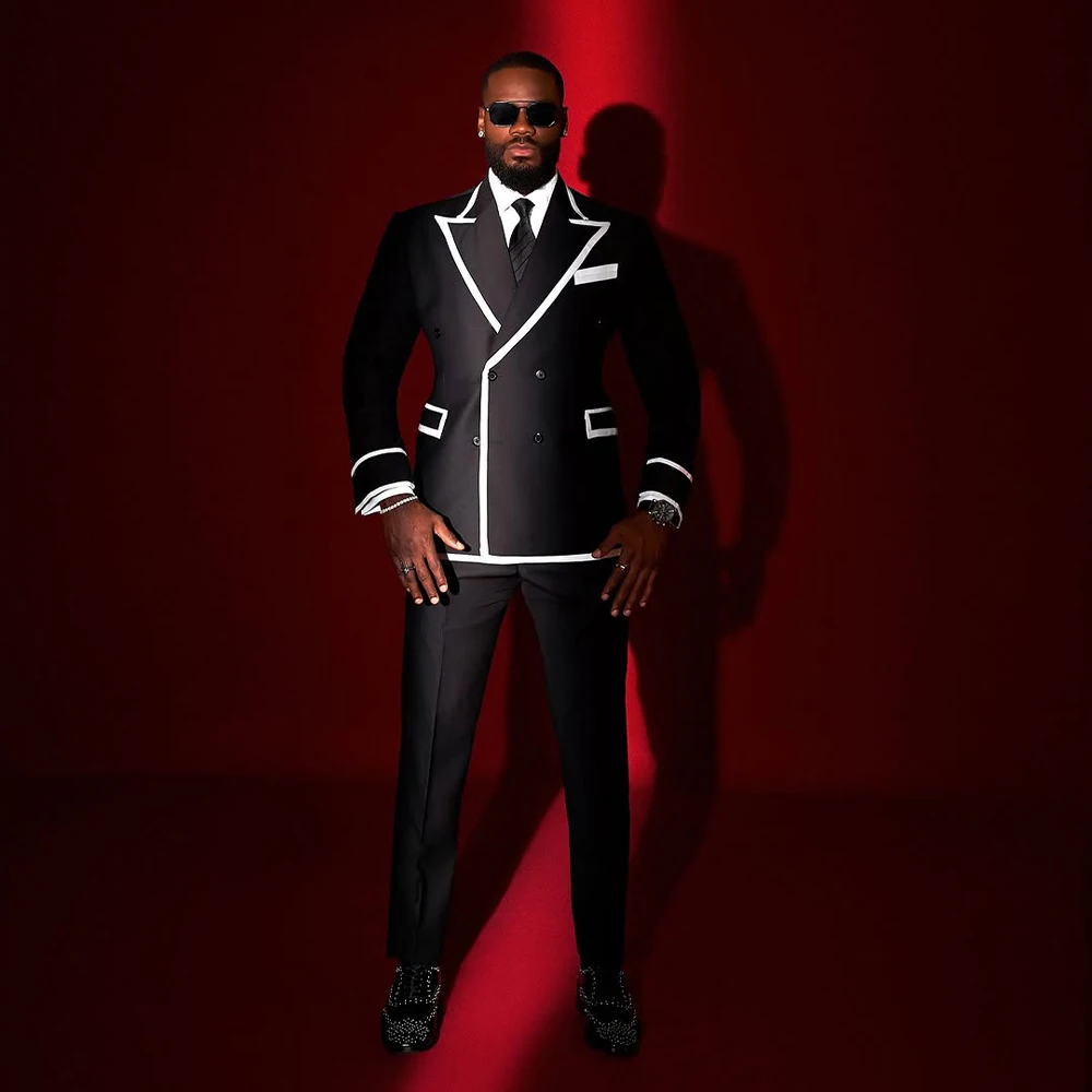 

Black Men's Suits 2 Pieces with Peaked Lapel Double Breasted Evening Suit for Men Blazer Graduation Party Jacket+Pant Customized