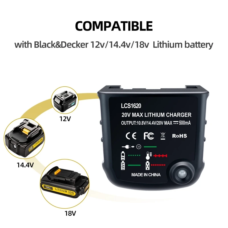 LCS1620 nowy akumulator litowo-jonowy 12V-18V ładowarka z lampką LED nadaje się do czarno-Decker elektronarzędzia Li-litowa ładowarka elektryczna