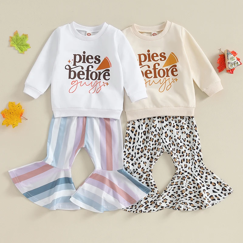 

2023-08-28 Lioraitiin 6M-4Y Toddler Kid Girls Clothing Outfits Thanksgiving Letter Print Long Sleeve Sweatshirt Flare Pants Set