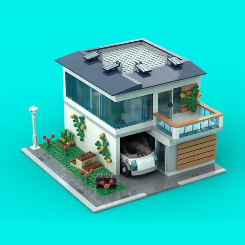 Moc Building Blocks Street View รุ่น Modern Family House การวิเคราะห์อิฐ DIY ประกอบของเล่นก่อสร้างสําหรับวันหยุดเด็กของขวัญ