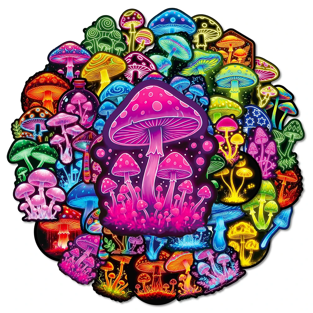 

10/30/56pcs Funny Cartoon Neon Mushroom Stickers Cute Colorful Graffiti Sticker DIY Notebook Suitcase Bike Waterproof Decals Toy
