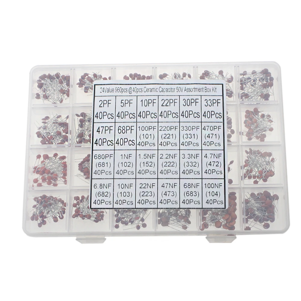 960PCS Ceramic Capacitors Kit 2pF-0.1uF Electronic Components Package Capacitor Assorted Samples Diy Kit
