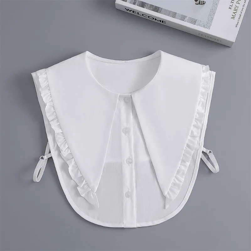 French Style Womens Fake collar for Sweater White Fungus Edge Big Pointed Shirt Detachable Collar Female Decoration False Collar