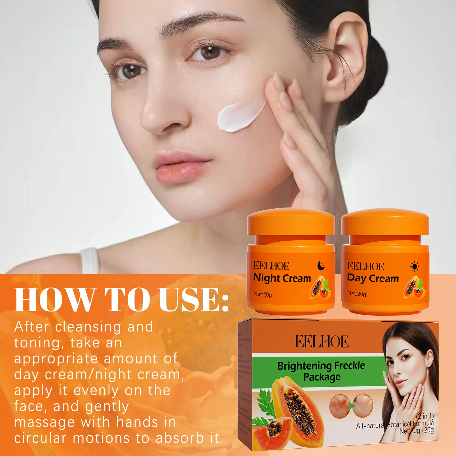 Crema Facial blanqueadora de Papaya, ilumina las pecas, elimina manchas oscuras del Melasma, hidratante para el cuidado de la piel Facial, día y